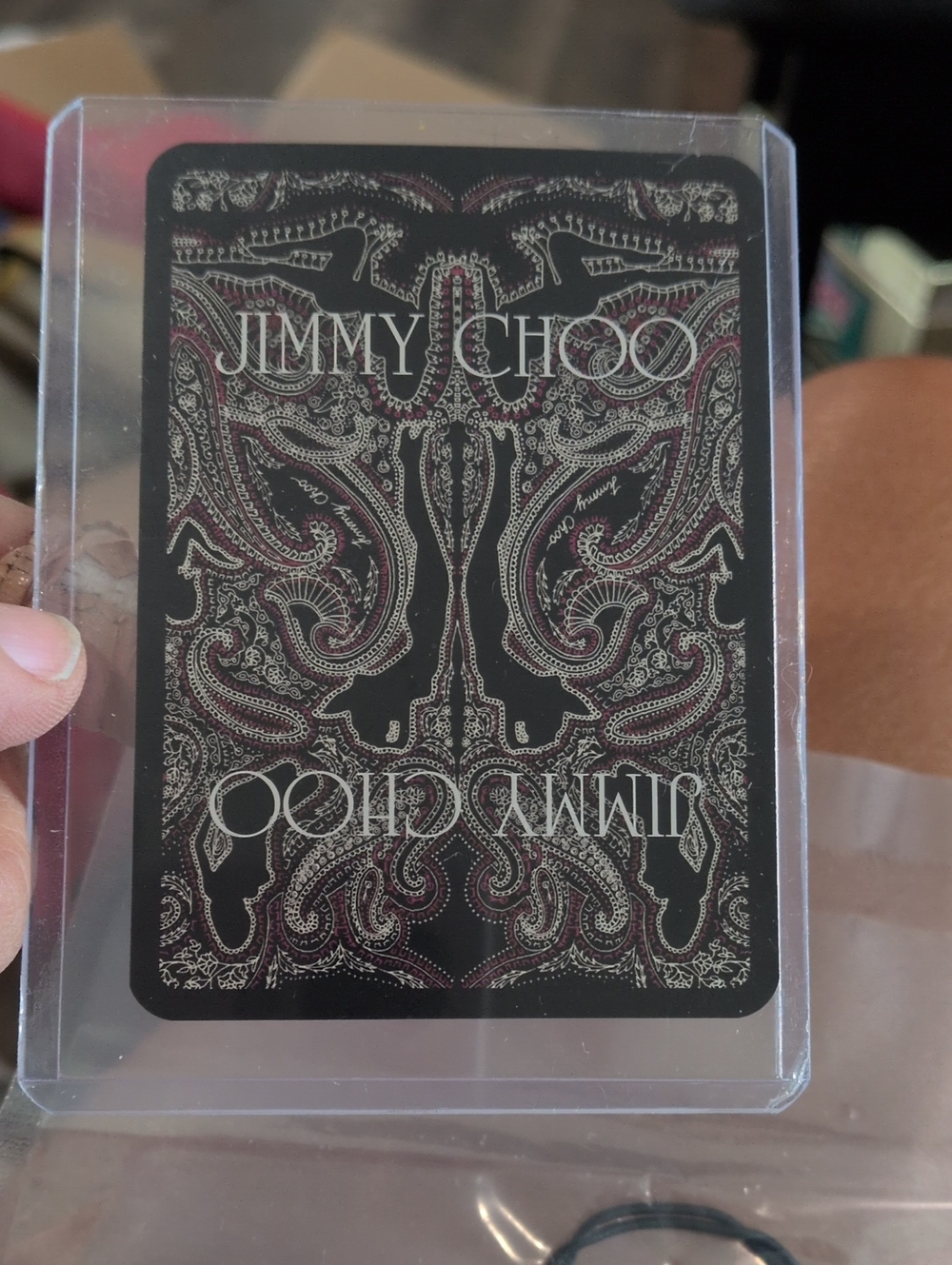 Jimmy Choo Black and Burgundy Paisley Playing Card 10 Diamonds & Air Freshener